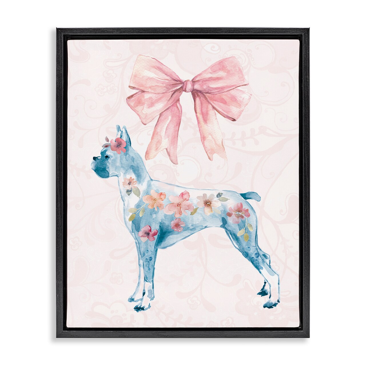 Stupell Industries Trendy Floral Dog Floating Frame Design by Carol Robinson